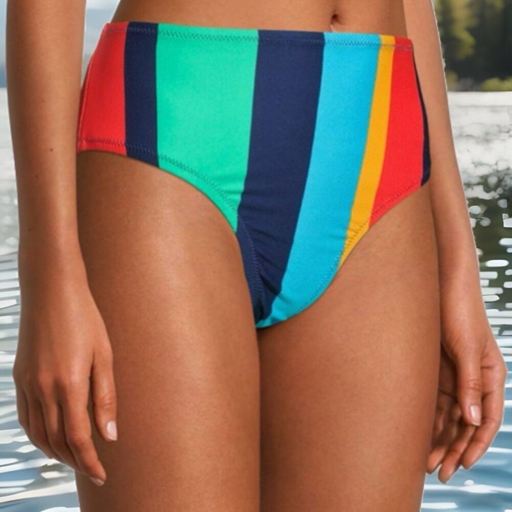 Sperry High Waist Bandeau Bikini 2 Piece XL Coastal Preppy Striped Lace Up Back - Picture 8 of 14